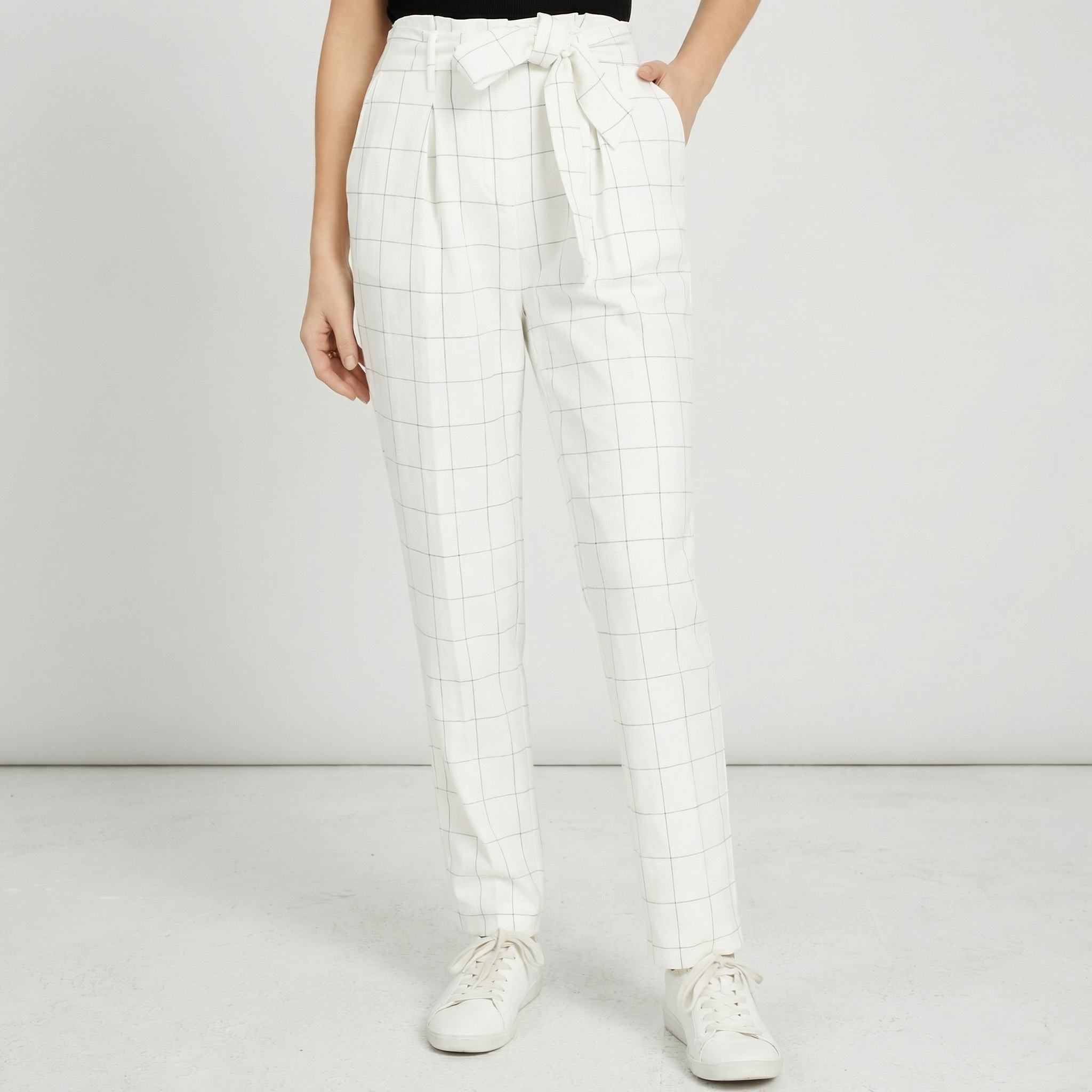 Bar III Belted Windowpane Slim Straight-Leg Pants,Size 14