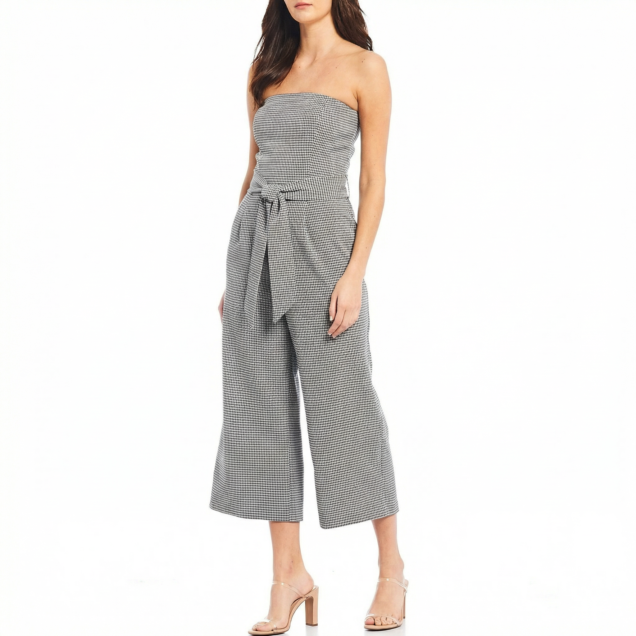 1.State Strapless Tie Waist Plaid Crop Jumpsuit, Size 10