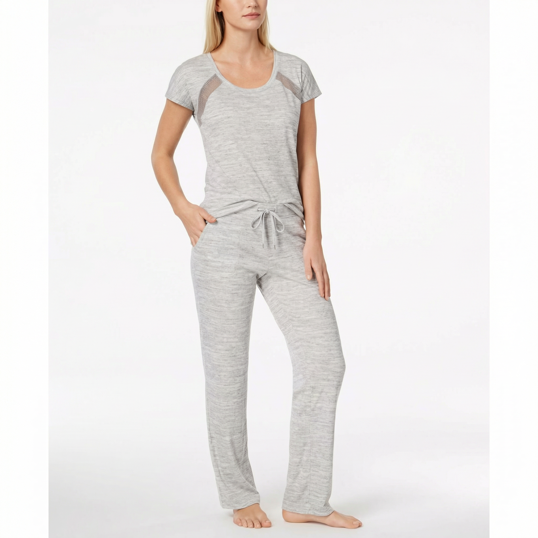 Alfani Mesh-Stripe Pajama Top, Gray XS