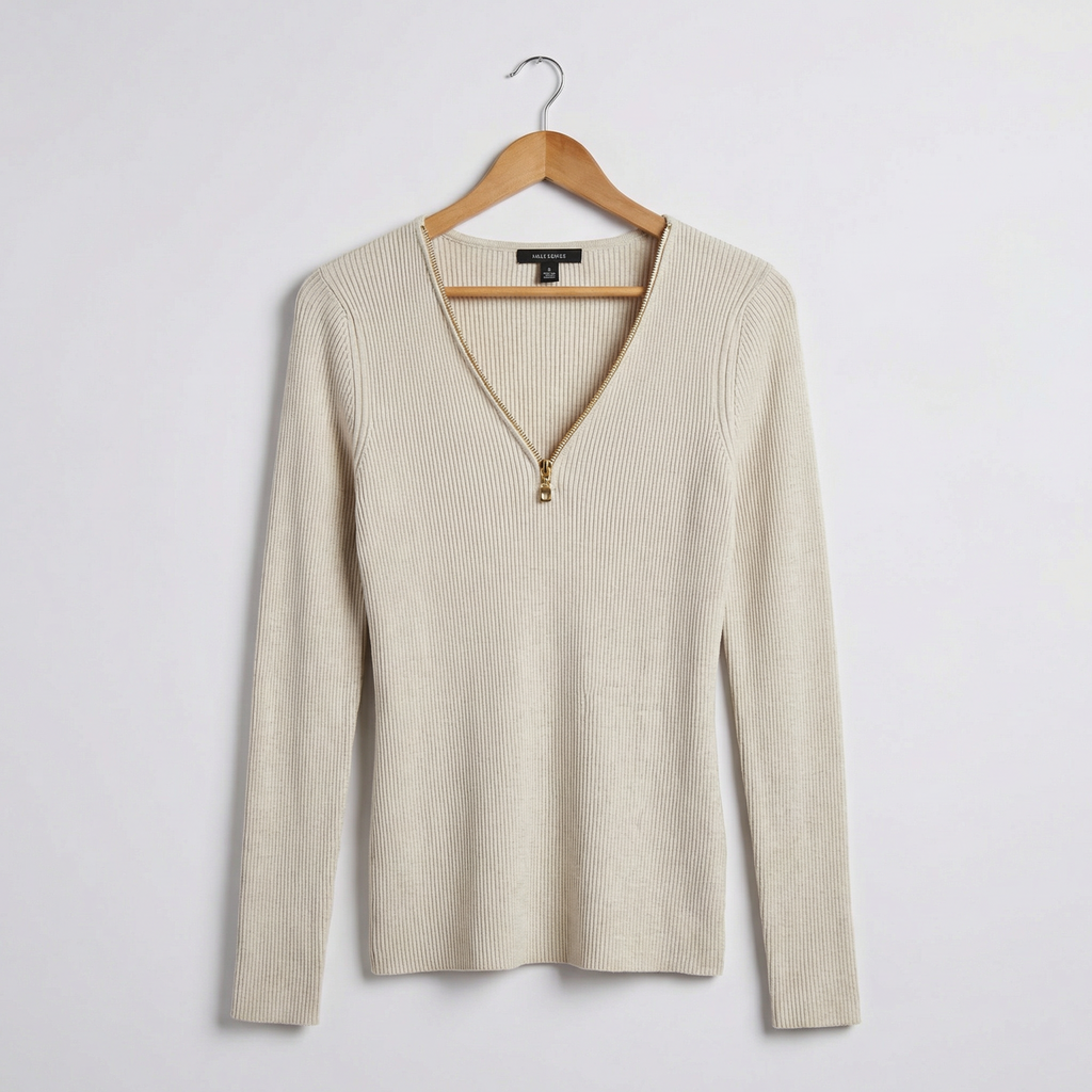 I.N.C. Zipper Embellished Sweater, Heather Sandune, Size XL