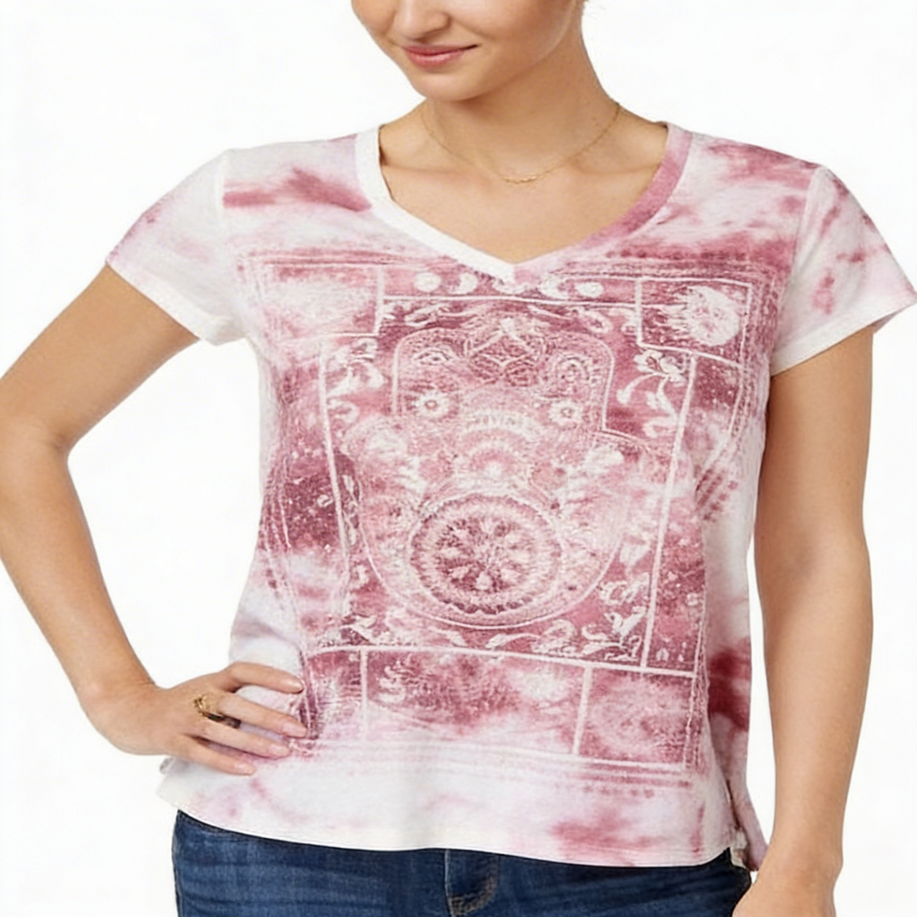 Style & Co. Womens Tie-Dyed Hamsa Graphic T-Shirt, Size Small