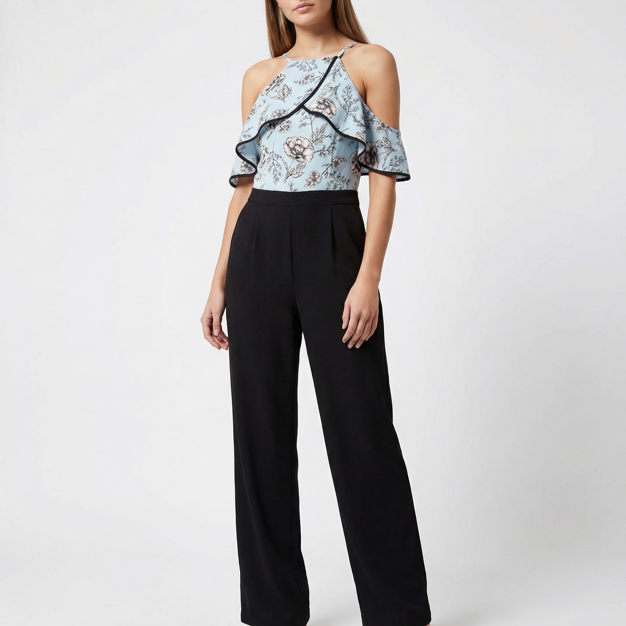XOXO Womens Halter Floral Cold Shoulder Jumpsuit Juniors Size XXL