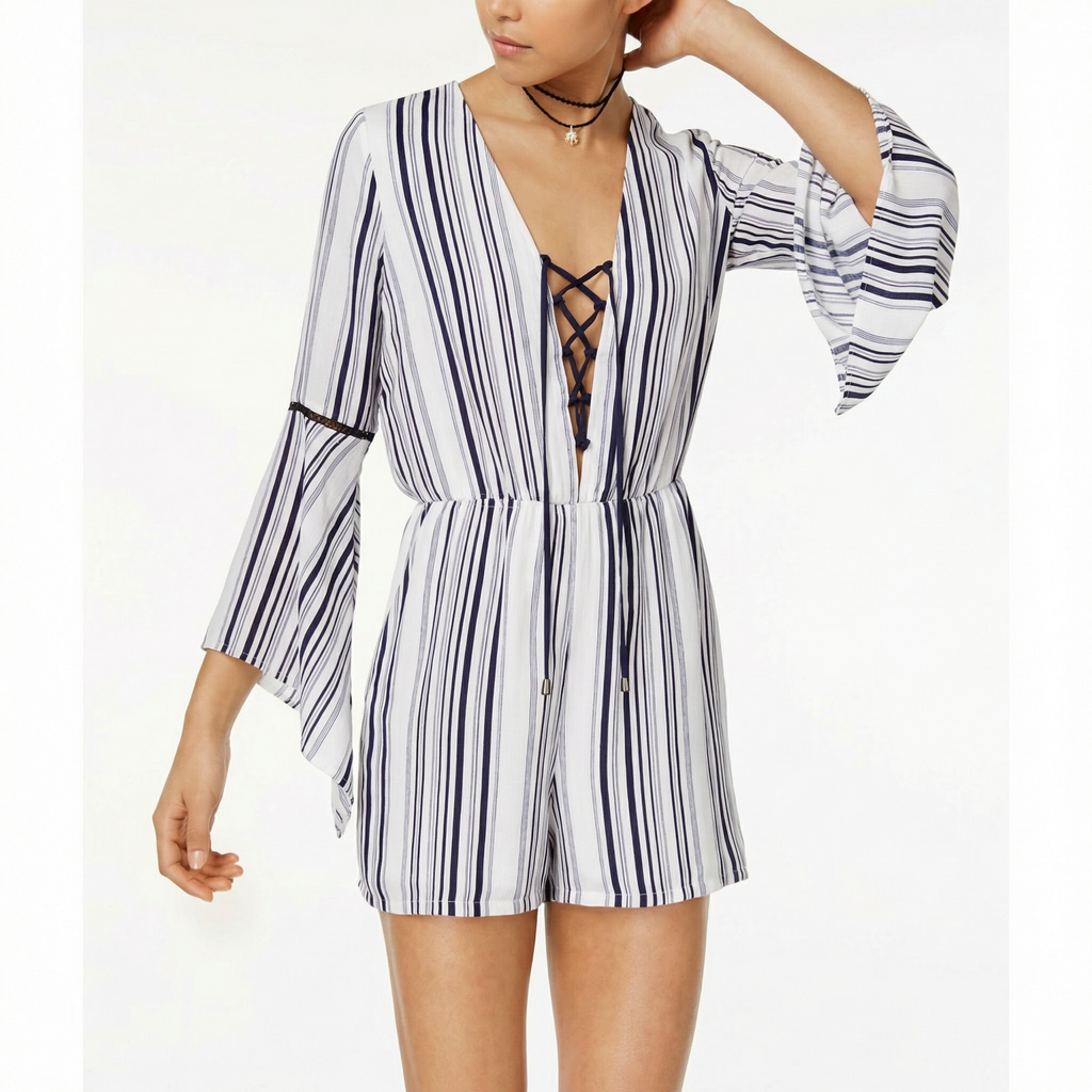 XOXO Juniors Sportswear Womens Bell Sleeve Lace up Romper, Size Medium