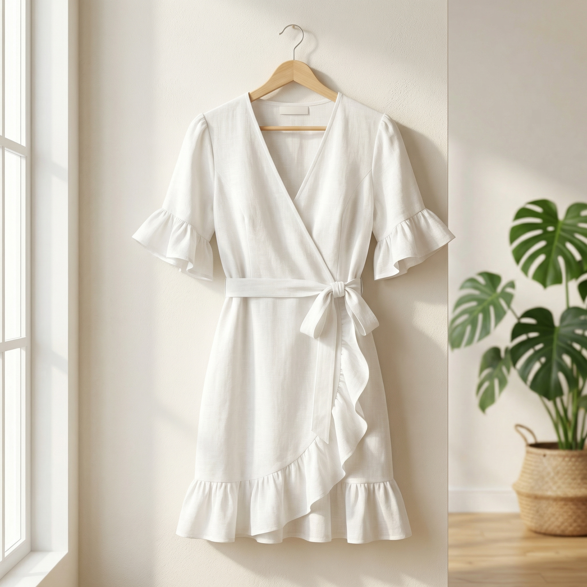WAYF Women's Kaitlyn White Ruffle Wrap Dress, Size Small