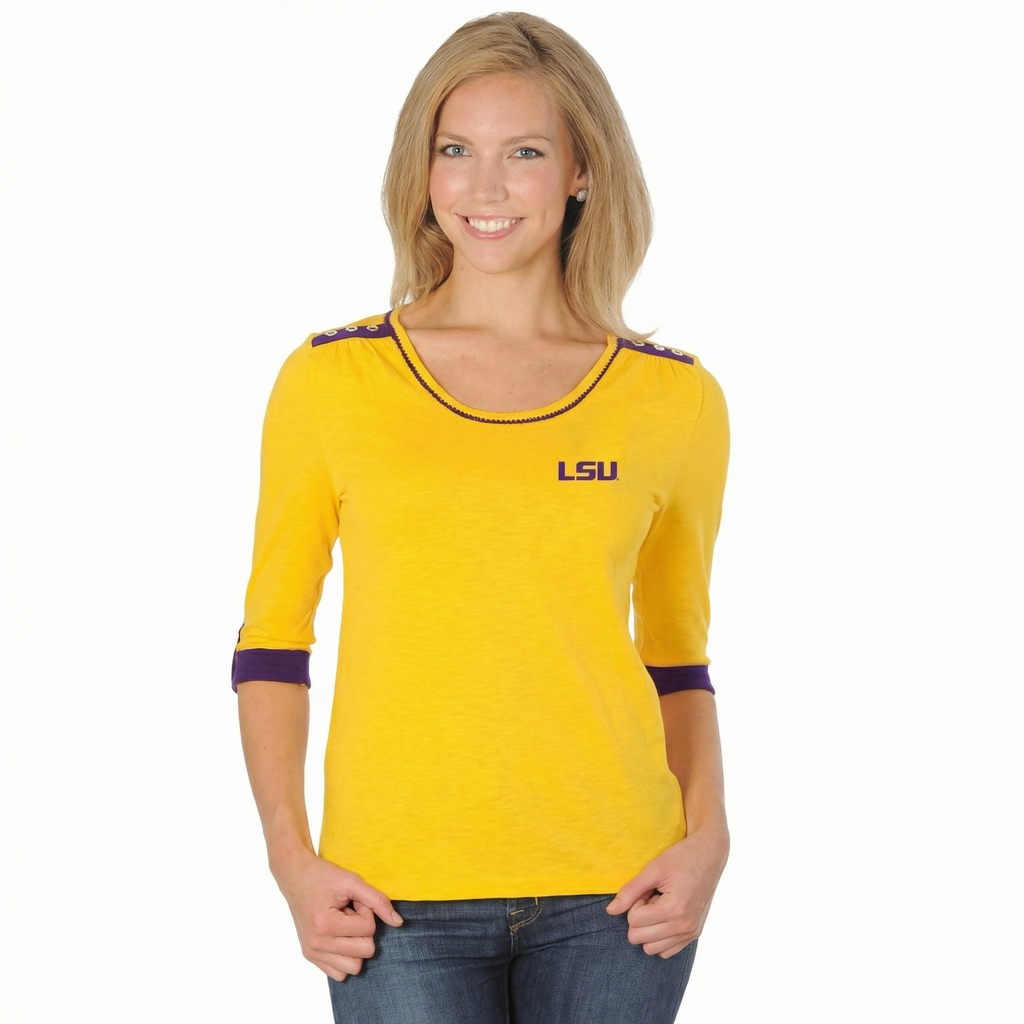UG Apparel NCAA LSU Tigers Womens Plus Size Roll-Up Top, 1X, Gold