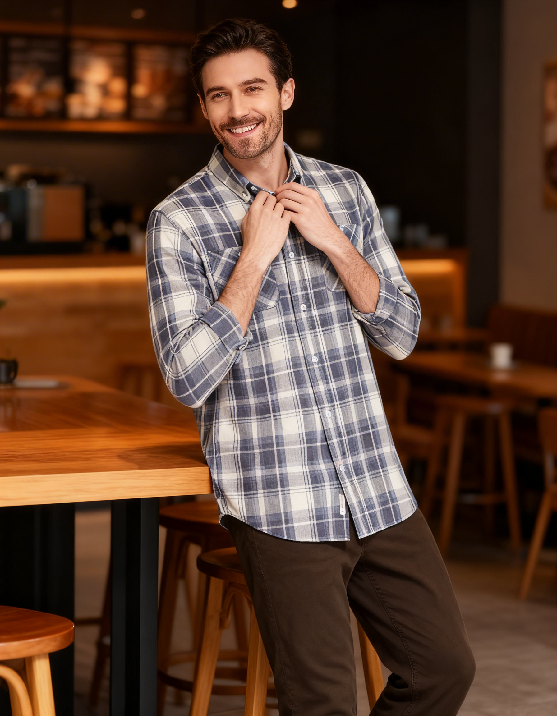 Weatherproof Vintage Mens Indigo Blues Plaid Shirt, Size Small