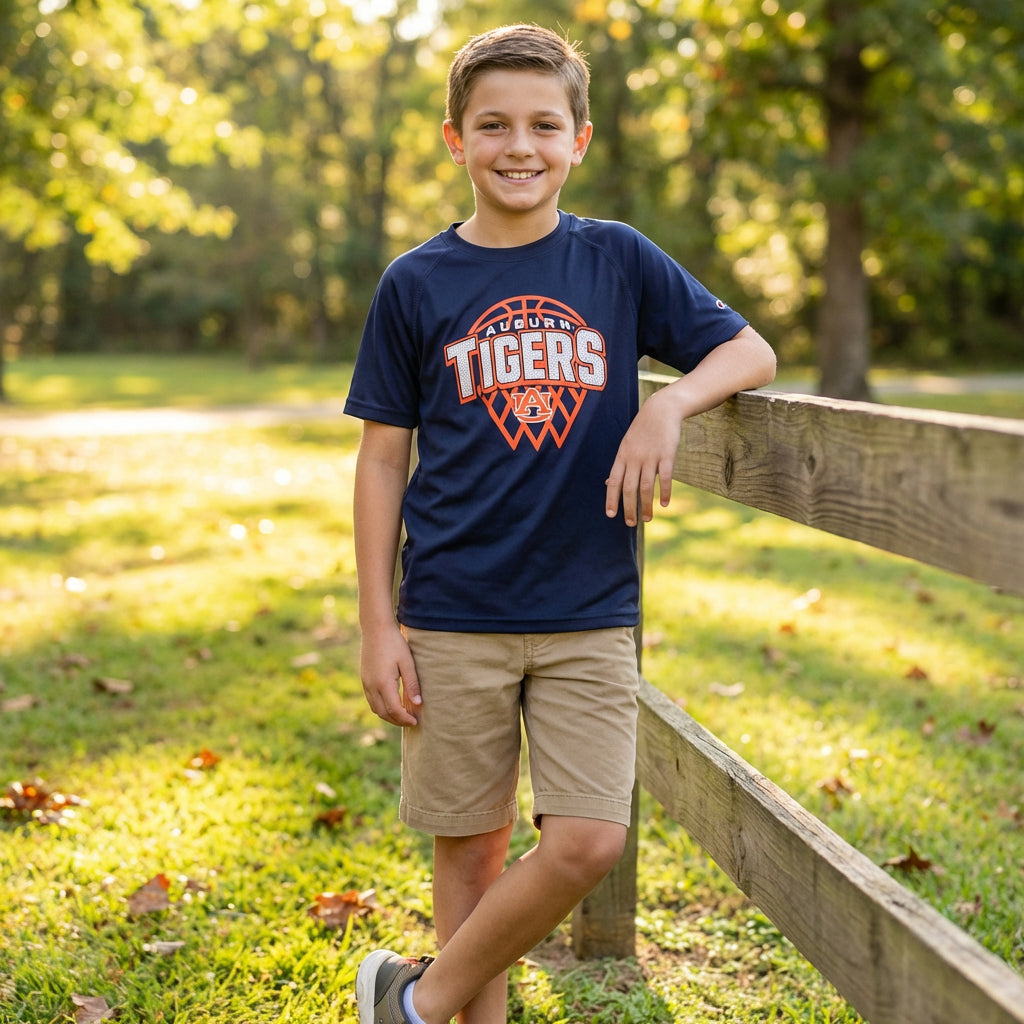 Champion NCAA Auburn Tigers Boys Short Sleeve Crew Neck Raglan T-Shirt, M 8/10