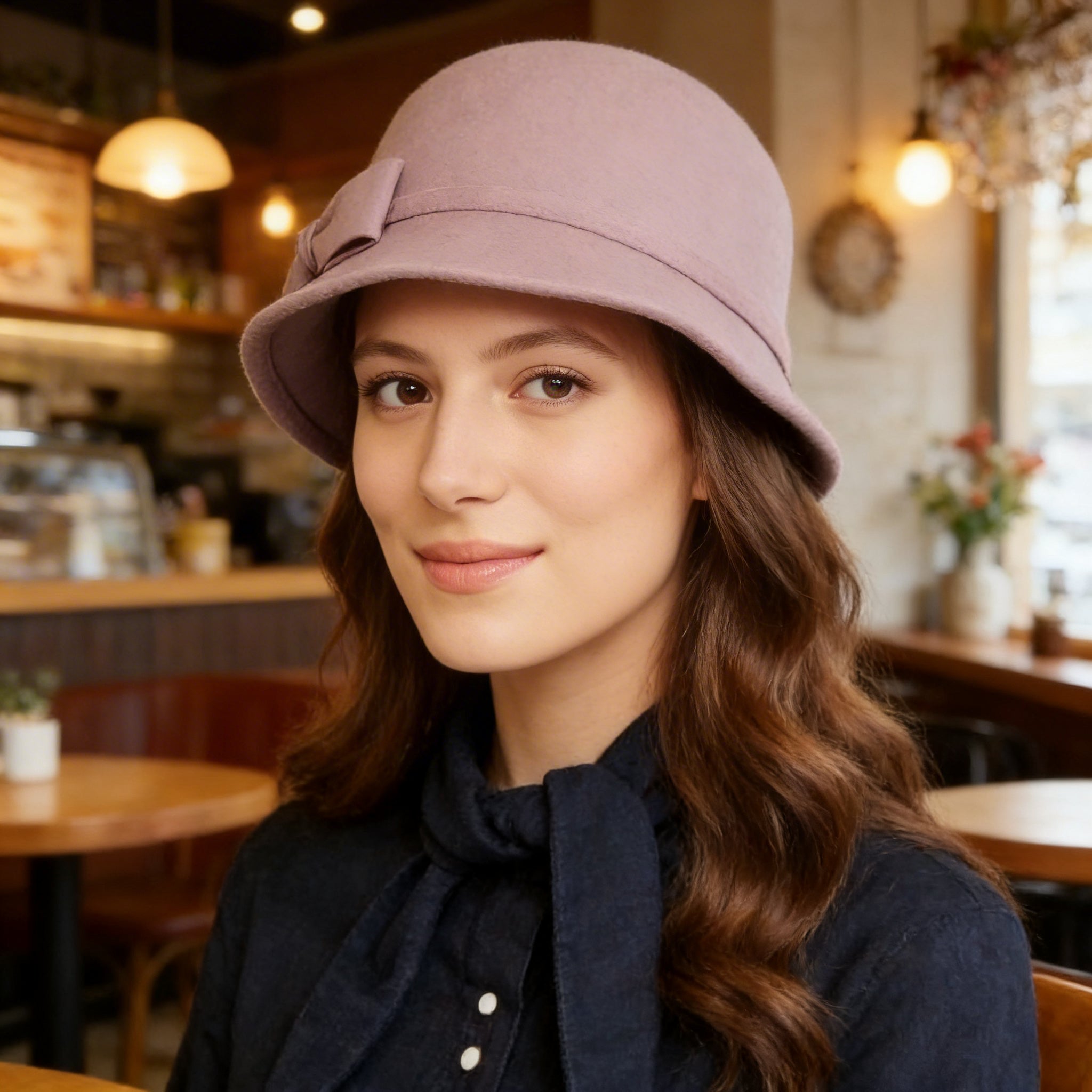 INC Womens Bow Cloche Wool Hat Dusty Lilac Adjustable One Size