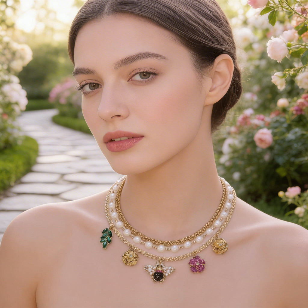 Thalia Sodi Gold-Tone Crystal, Imitation Pearl Bee Multi-Charm Layered Necklace