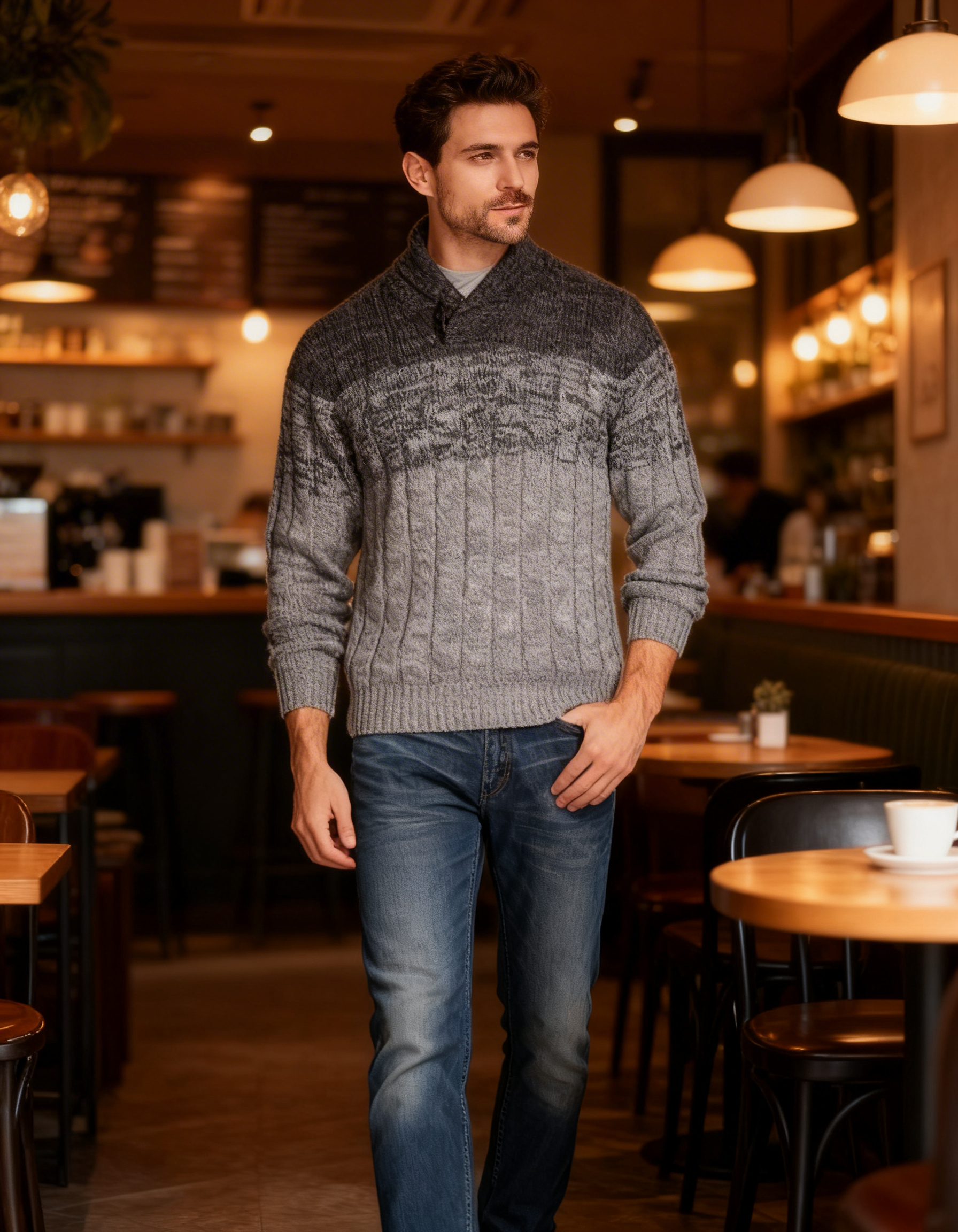 Weatherproof Vintage Mens Ombré Shawl-Neck Sweater Size XXL