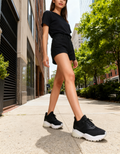 Wanted Womens Fly Knit Lace up Jogger Shoes with Chunky Bottom , 10M/Black