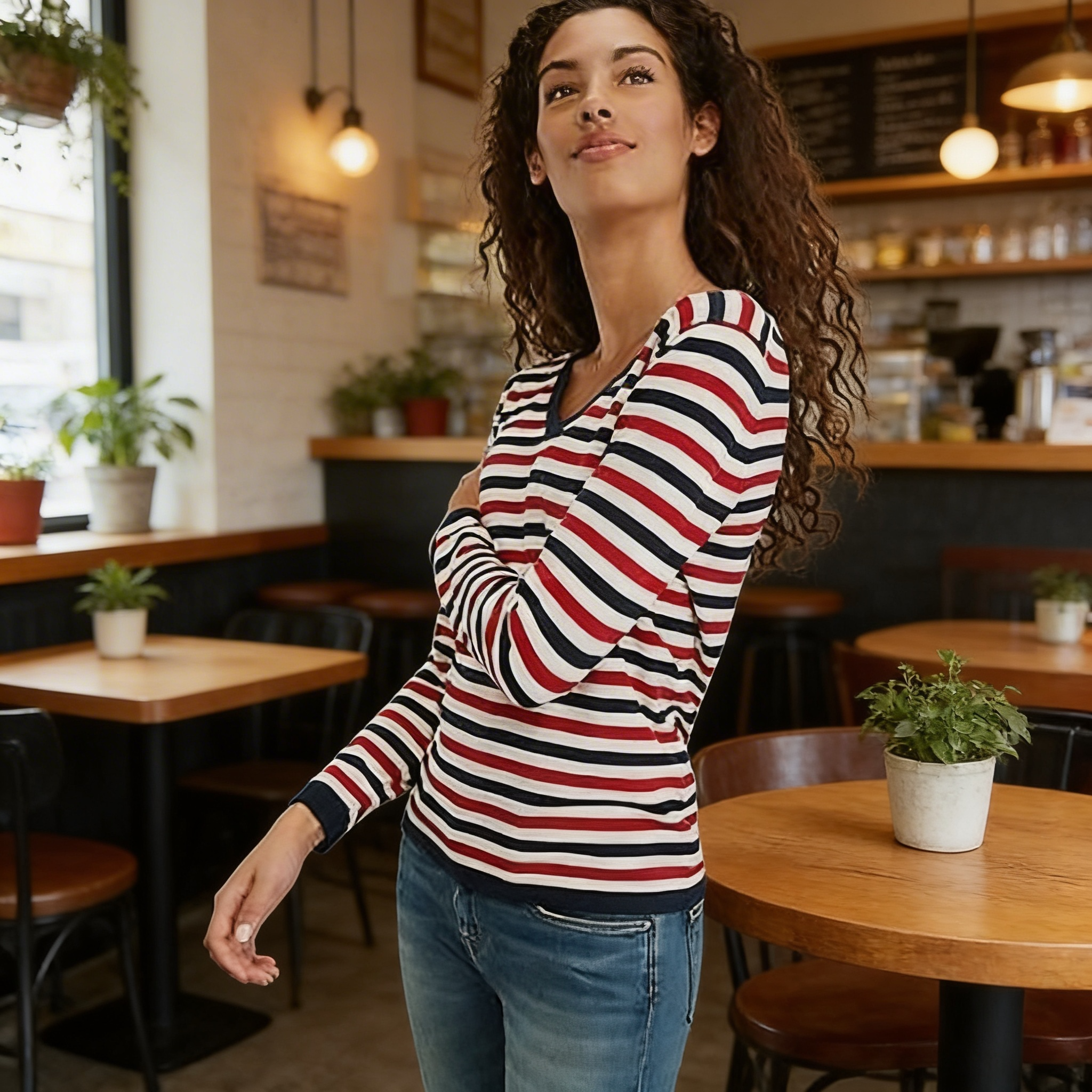 Tommy Hilfiger Womens Blue Striped Long Sleeve Top, Size XL