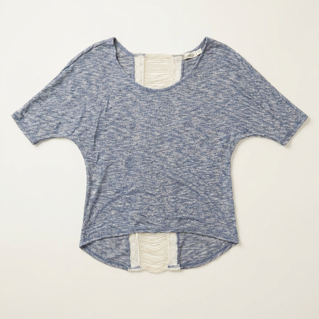 Spoiled Blouse Short Sleeve, Blue, Crocheted Back, Large