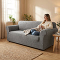 Sure Fit Stretch Delicate Leaf Sofa Cover in Grey