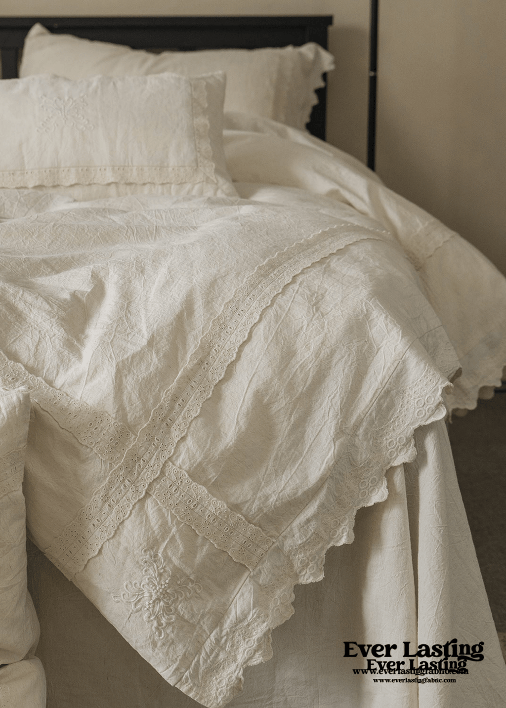 French Linen Cotton Embroidered Floral Pillowcases