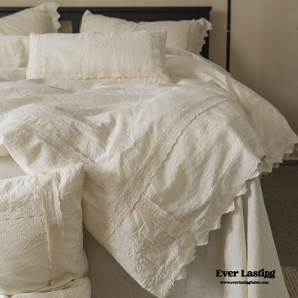 French Linen Cotton Embroidered Floral Pillowcases