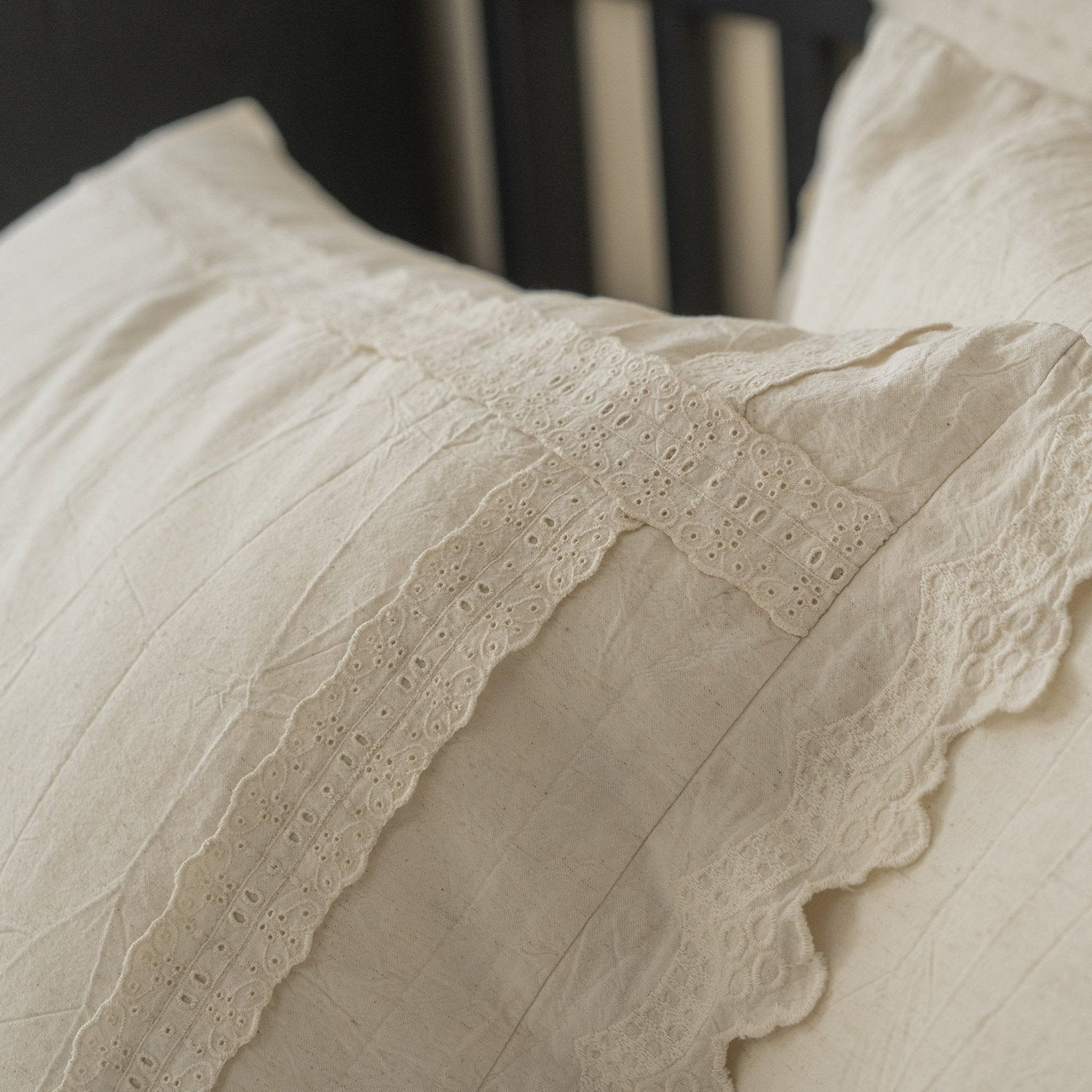 French Linen Cotton Embroidered Floral Pillowcases