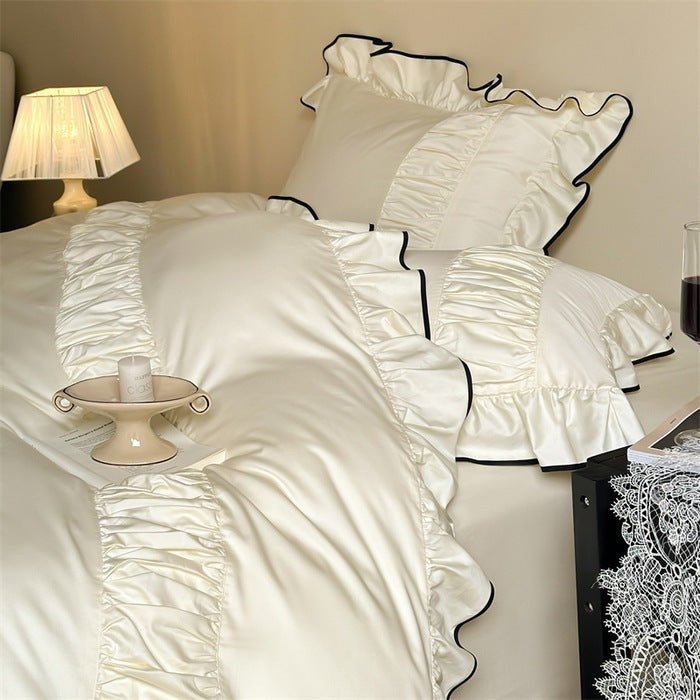 French Pleated Ruffle Bedding Set / Champagne