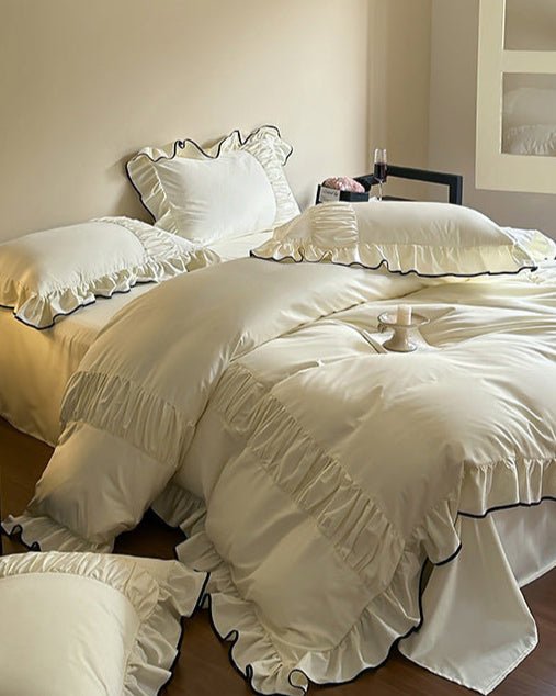 French Pleated Ruffle Bedding Set / Champagne