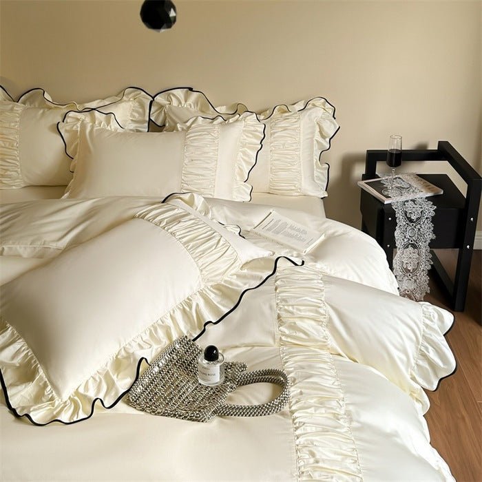 French Pleated Ruffle Bedding Set / Cream