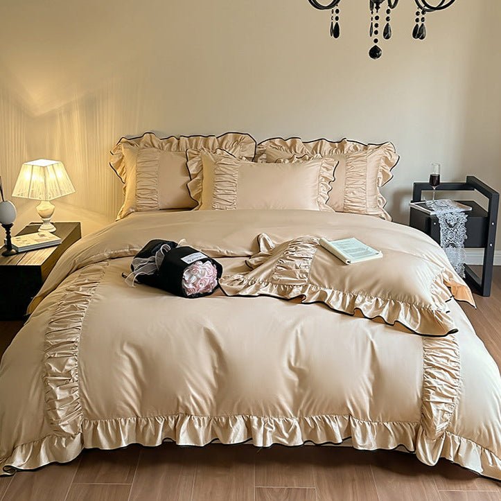 French Pleated Ruffle Bedding Set / Champagne