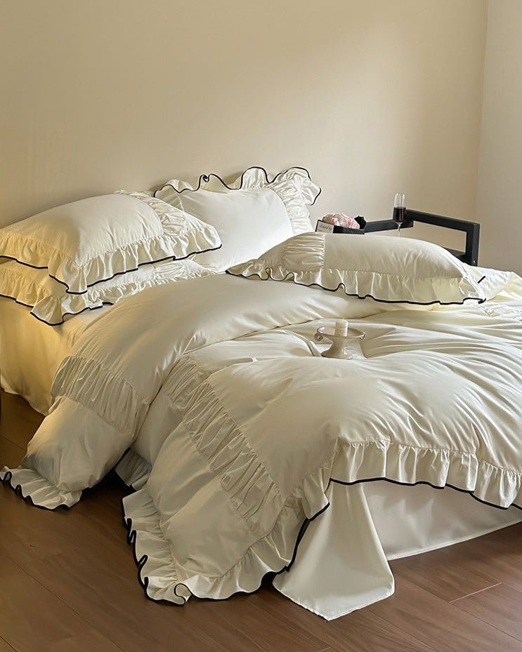 French Pleated Ruffle Bedding Set / Pink