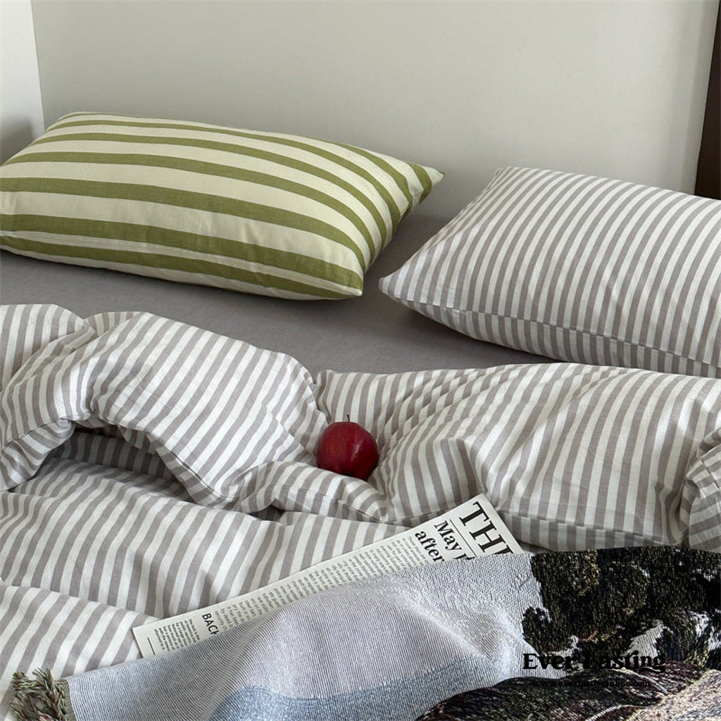 French Stripes Minimal Bedding Set / Green Yellow