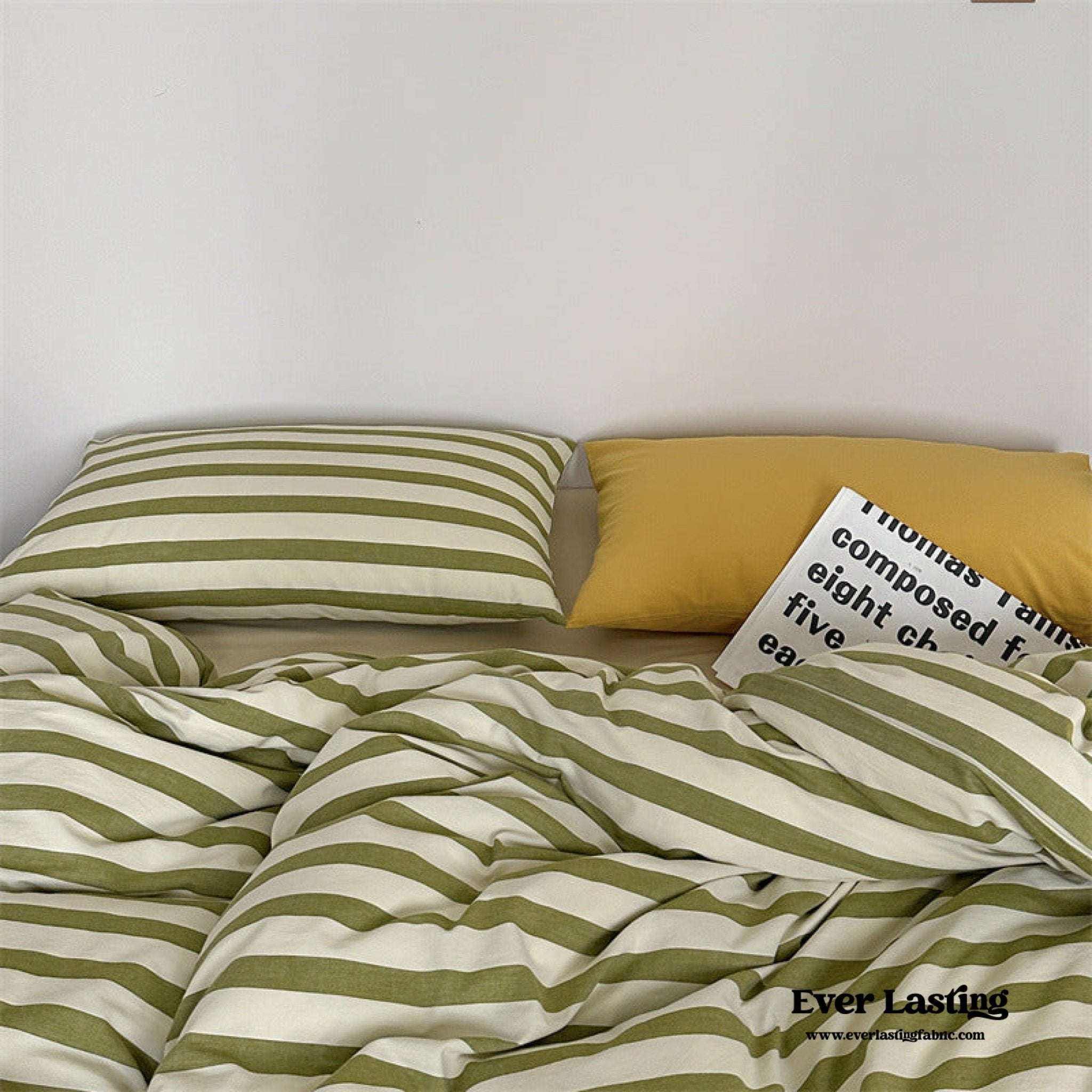 French Stripes Minimal Bedding Set / Green Yellow
