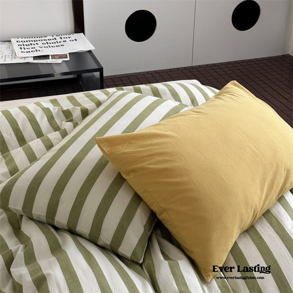 French Stripes Minimal Bedding Set / Green Yellow