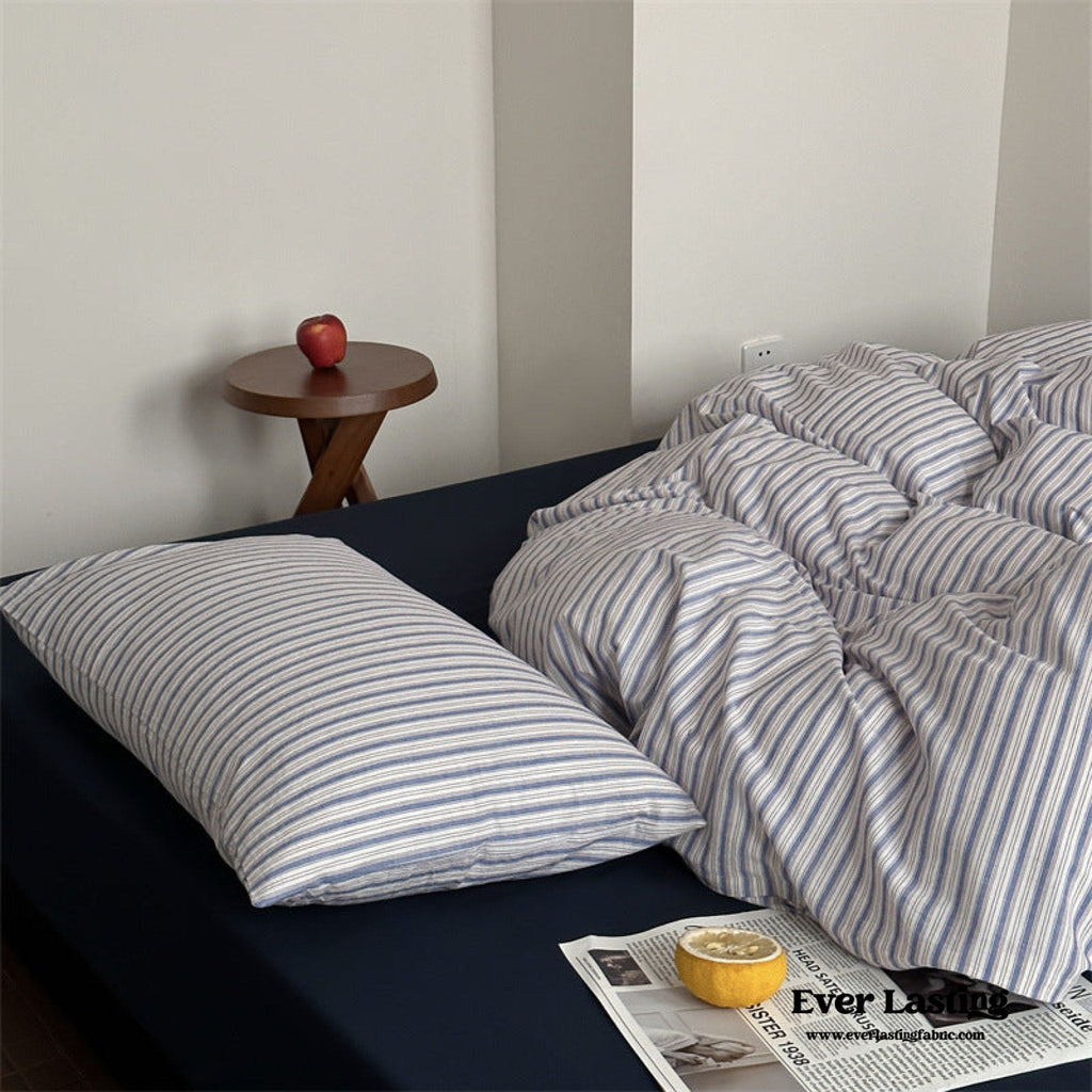 French Stripes Minimal Bedding Set / Green Yellow