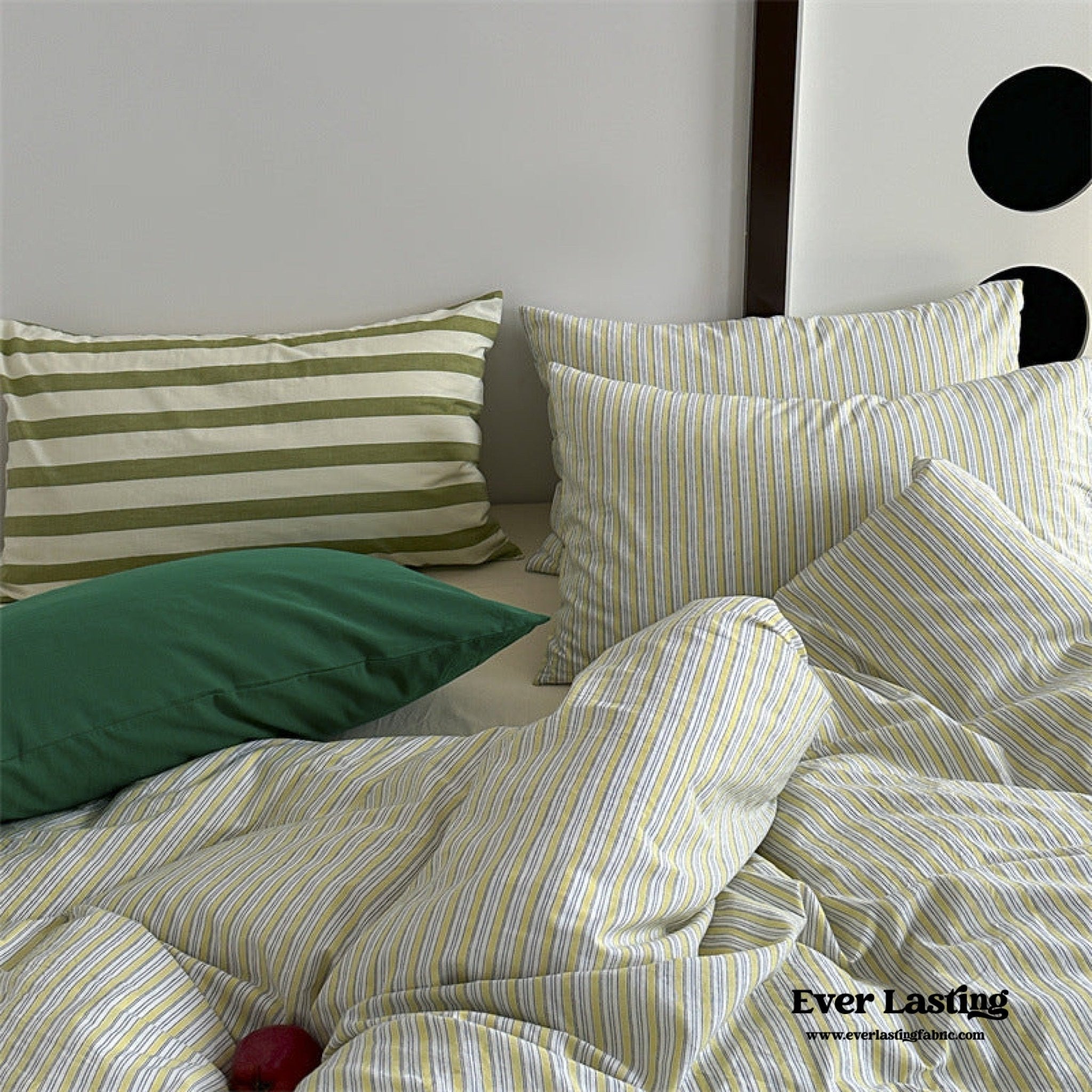 French Stripes Minimal Bedding Set / Green Yellow