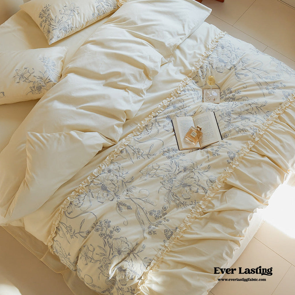 French Vintage Long-Staple Cotton Ruffle Bedding Set
