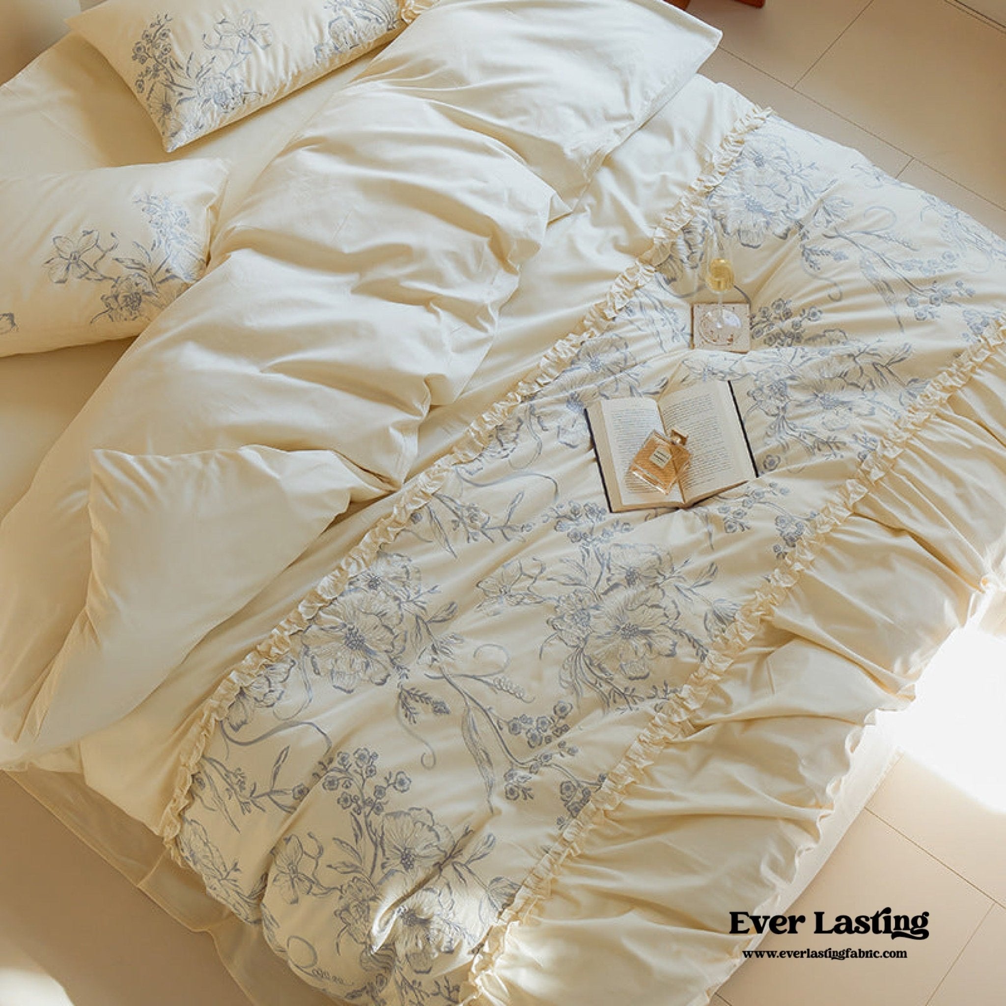 French Vintage Long-Staple Cotton Ruffle Bedding Set