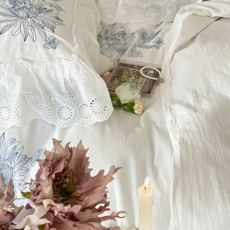 French White Lace Ruffle Bedding Set