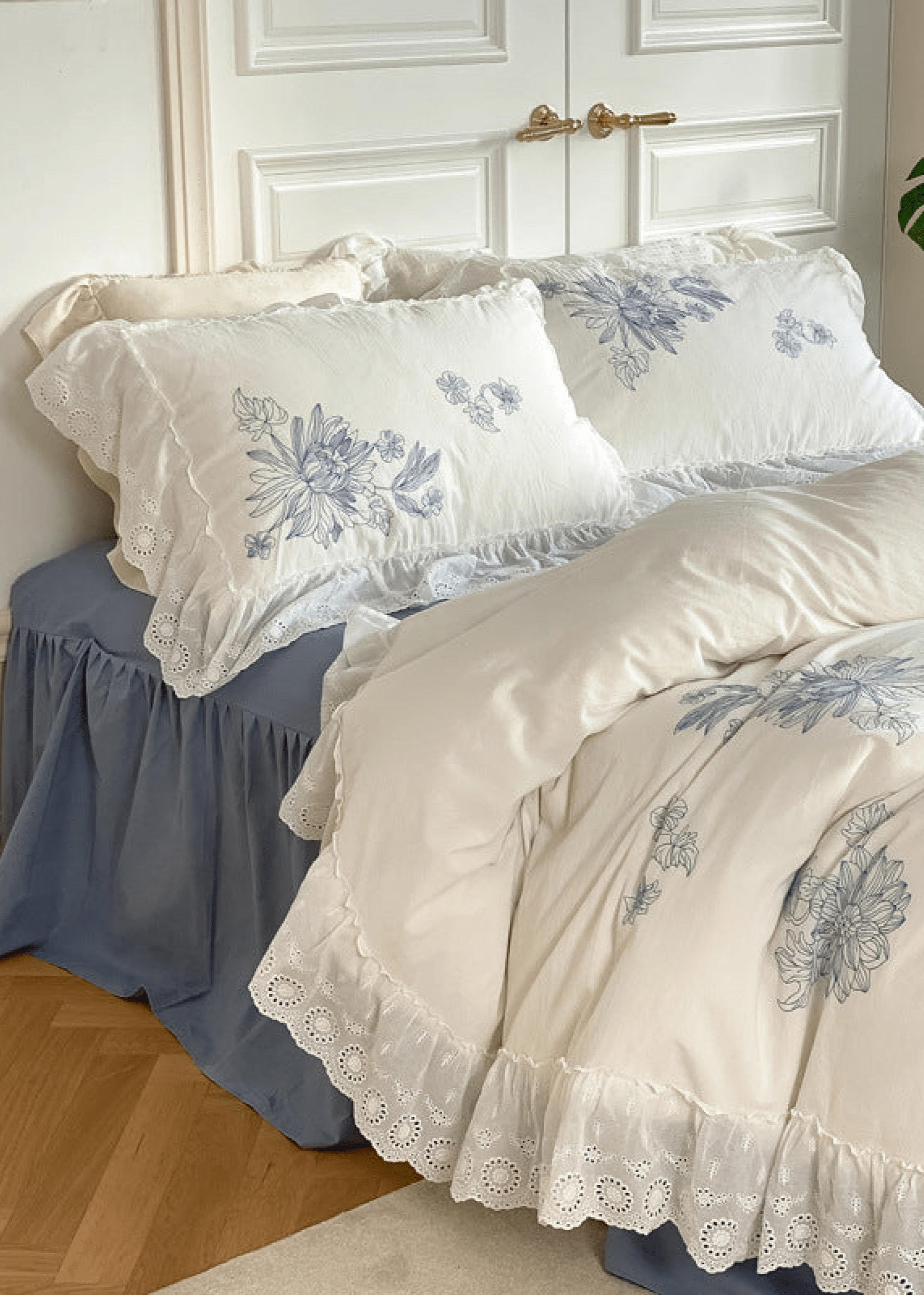French White Lace Ruffle Bedding Set