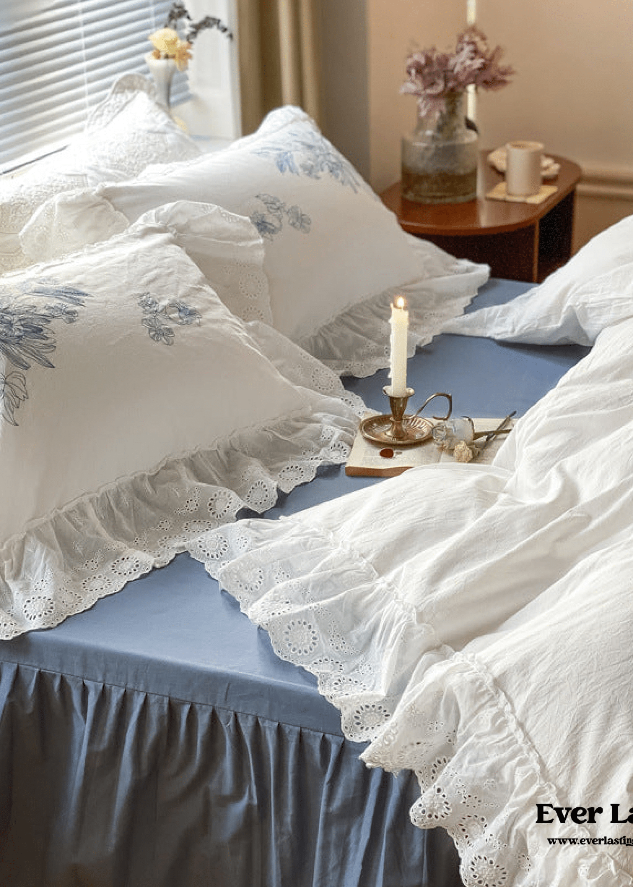 French White Lace Ruffle Bedding Set