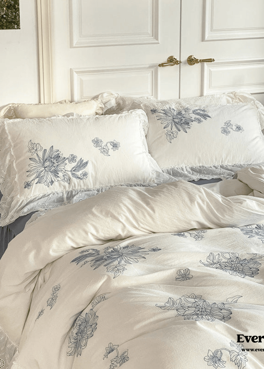 French White Lace Ruffle Bedding Set