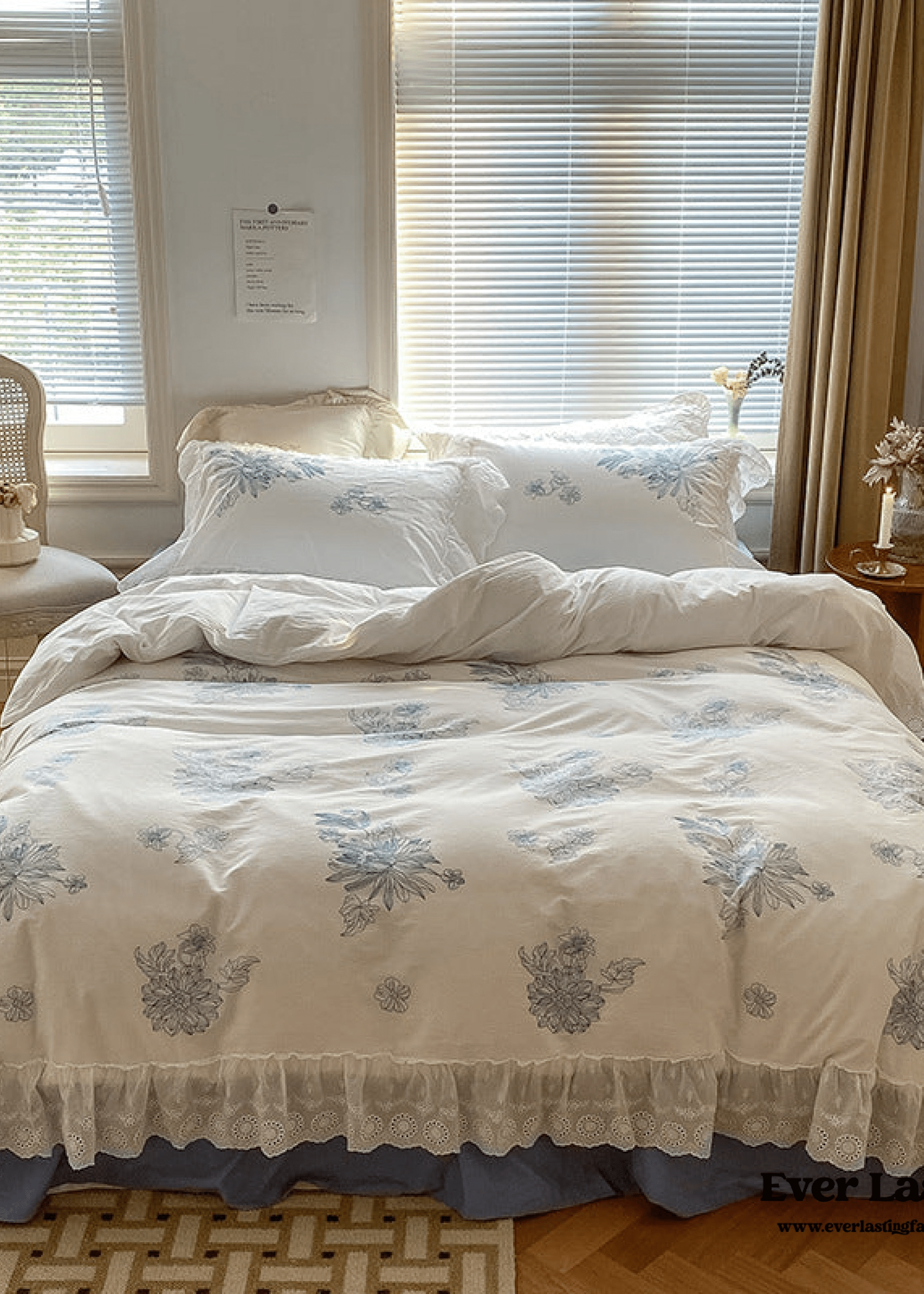 French White Lace Ruffle Bedding Set