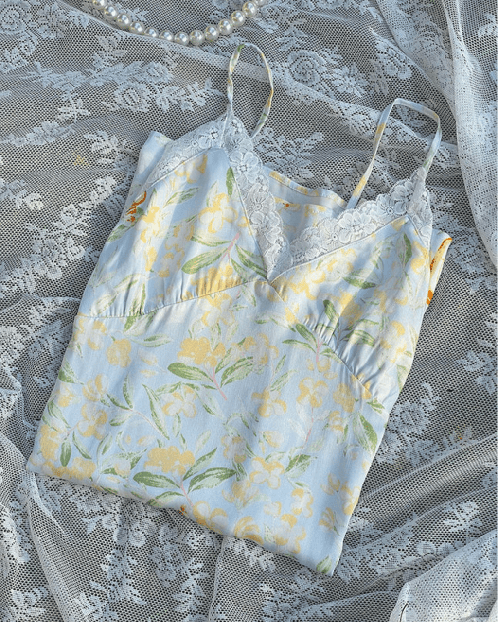 Fresh Floral Nightgown Pajama Dress / Yellow Floral