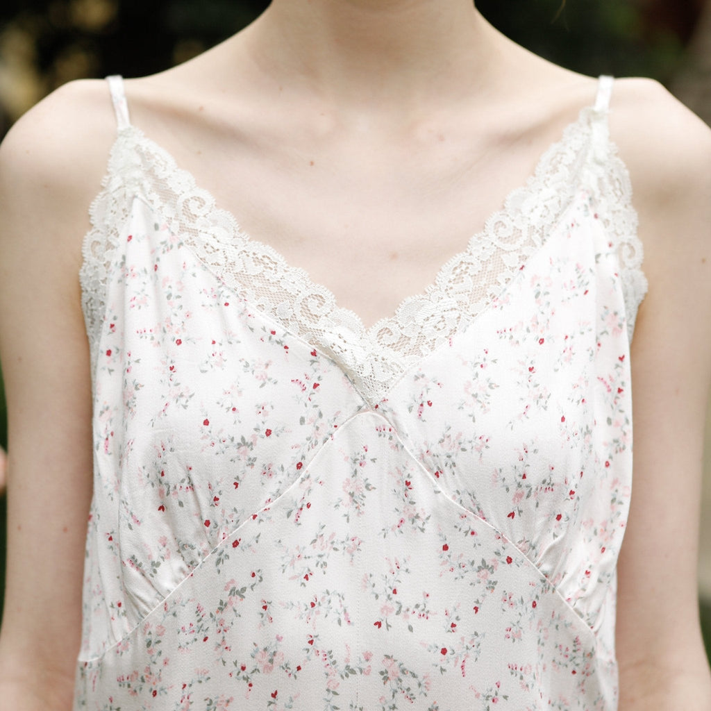 Fresh Floral Nightgown Pajama Dress / White