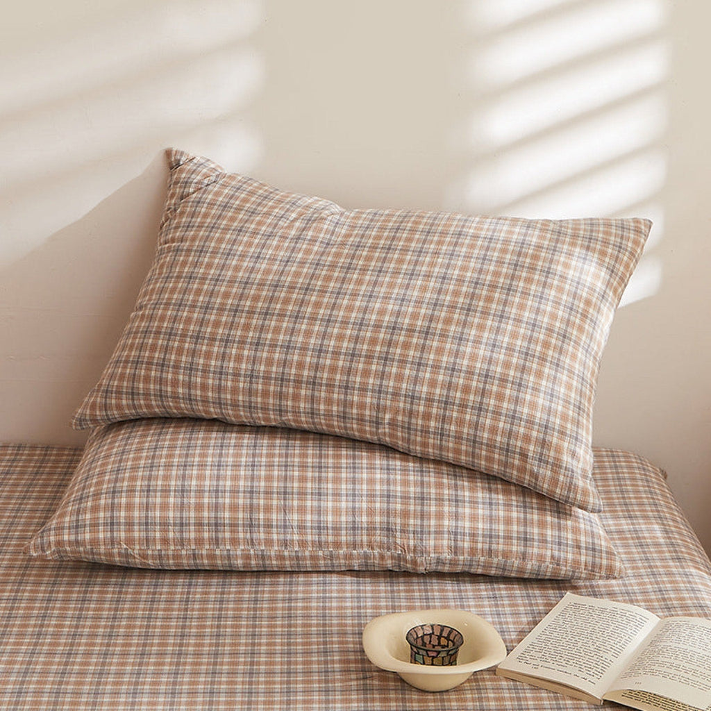 Fresh Plaid Washed Cotton Pillowcases