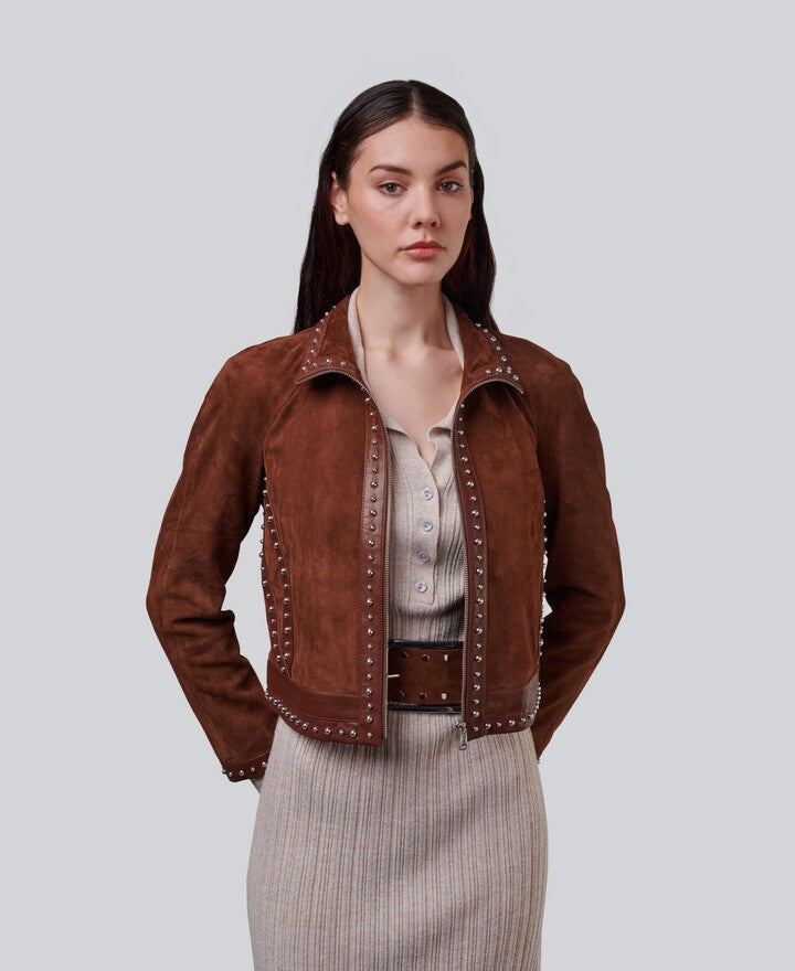 Furniq Uk Womens Suede Studded Jacket, Medium