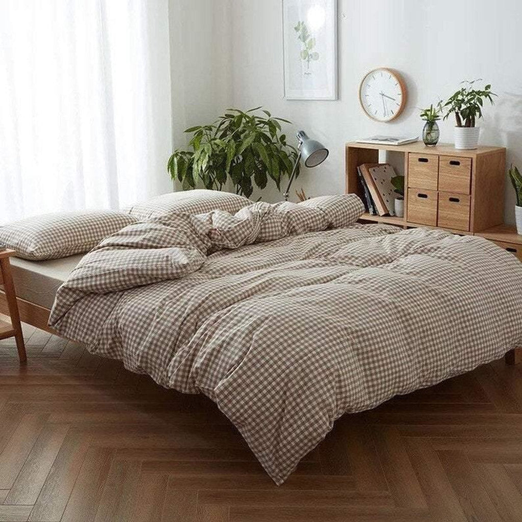 Gingham Bedding Set / Brown