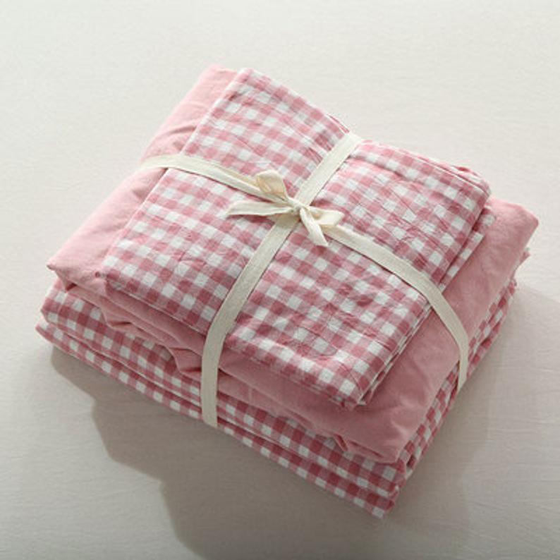 Gingham Bedding Set / Pink