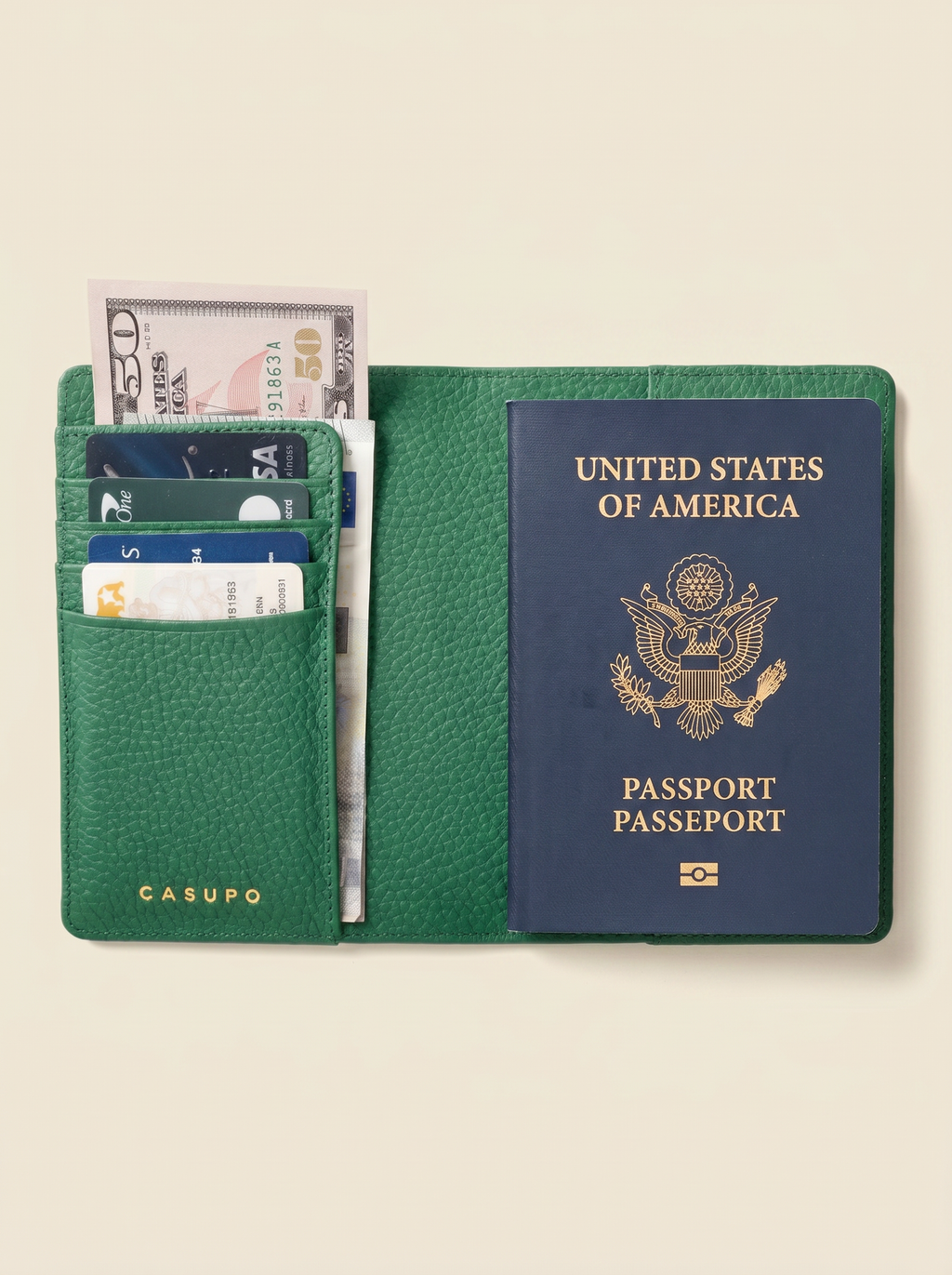 Leather Passport Wallet with RFID - Green