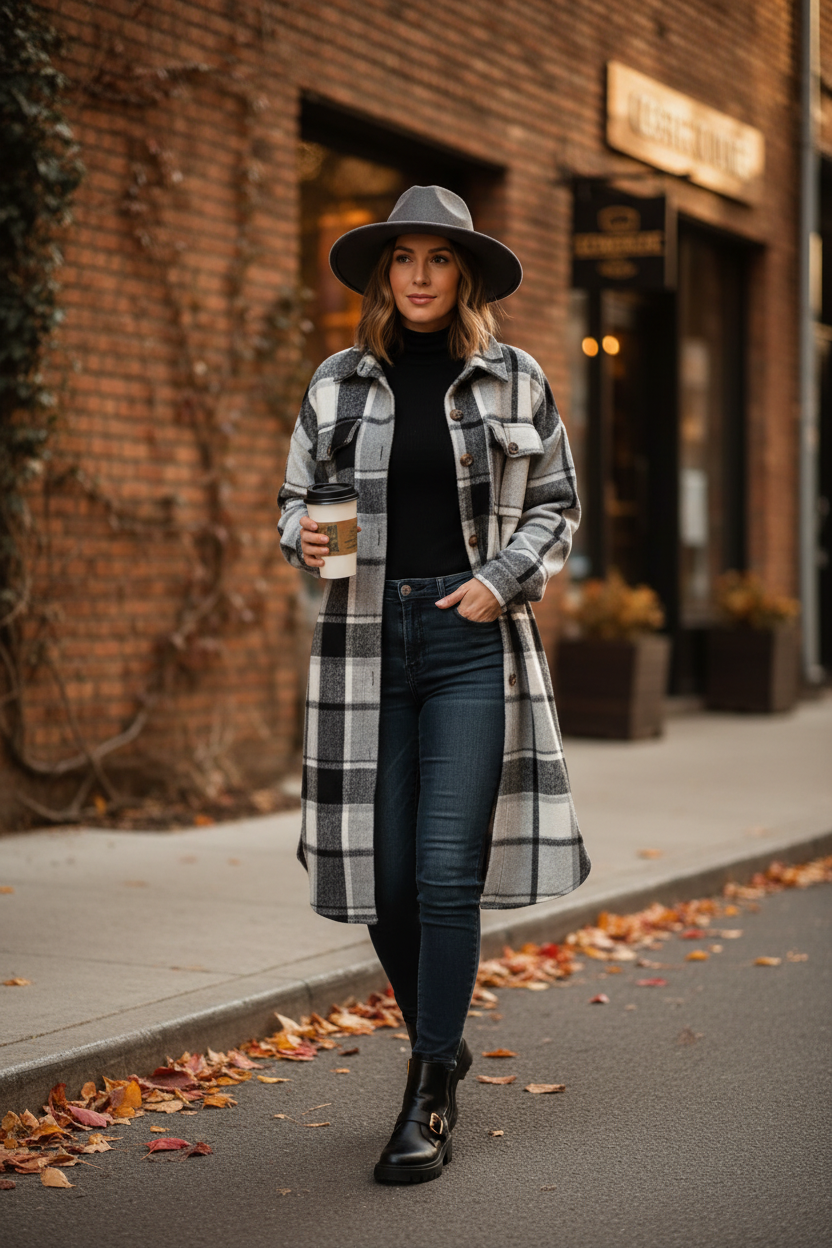 Plaid Flannel Shacket Jacket – Gray & Black
