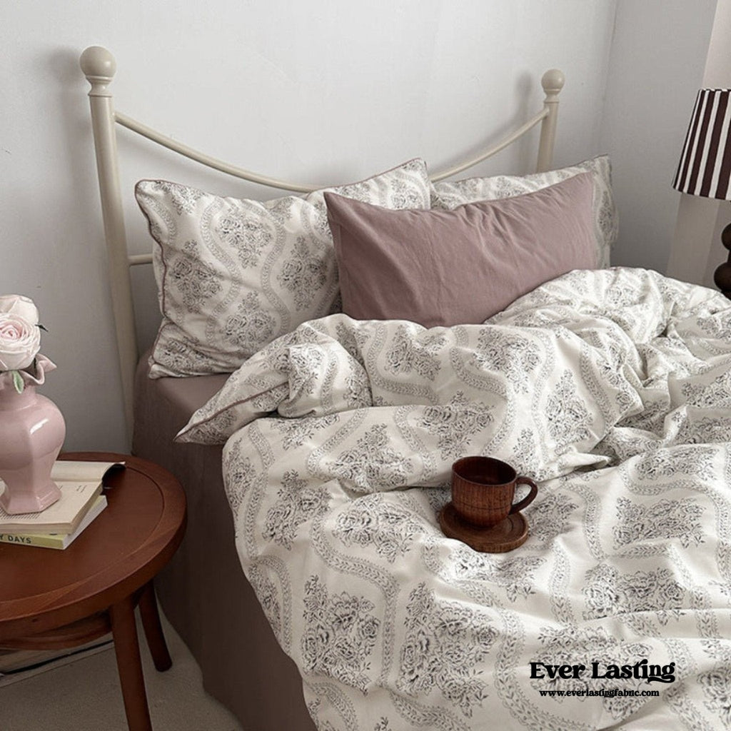 Hannah Vintage Floral Braids Cotton Bedding Set / Beige