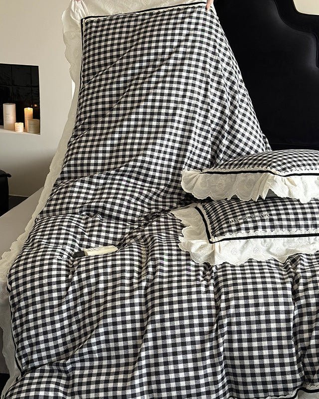 Hazel Vintage Gingham Ruffle Bedding Set / Black