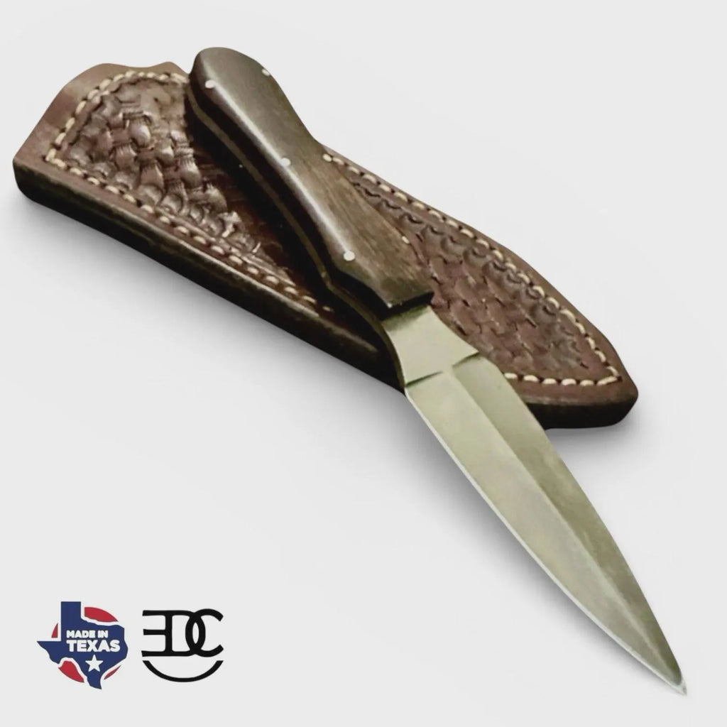 Texas Dagger Handmade 10Cr15CoMoV Stainless African Ebony Handles Hand Stitched Brown Leather Sheath Belt/ Boot Setup #RockinEDC