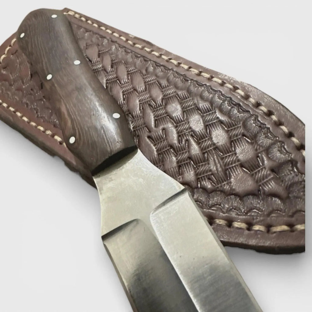 Texas Dagger Handmade 10Cr15CoMoV Stainless African Ebony Handles Hand Stitched Brown Leather Sheath Belt/ Boot Setup #RockinEDC